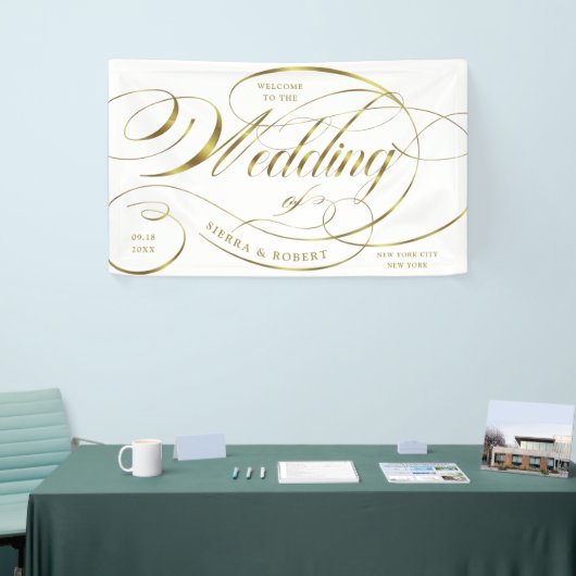 Welkome Elegant Gold Curved Script Banner (Beurs)