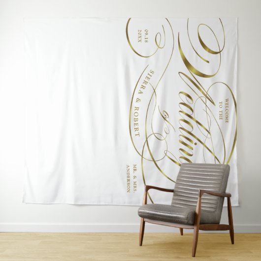 Welkome Elegant Gold Curved Script Banner Wandkleed (In Situ (horizontaal))