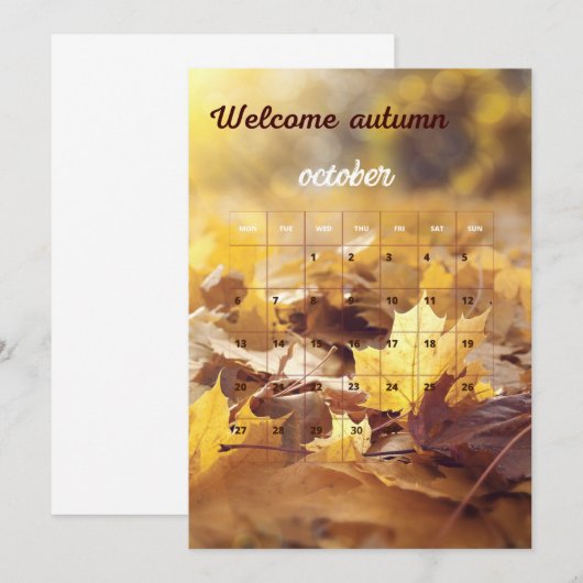 Welkome herfstkalender met geel en bruin blad kaart (Voorkant / Achterkant)