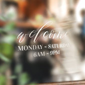 Welkome kantooruren voor Elegant White Script Raamsticker