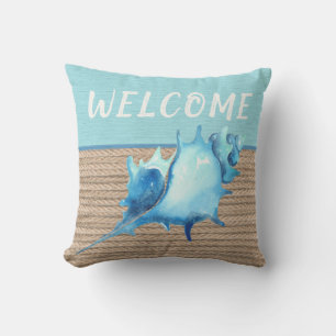 welkome Nautical Shell Blue Crab Waterverf Rope Buitenkussen