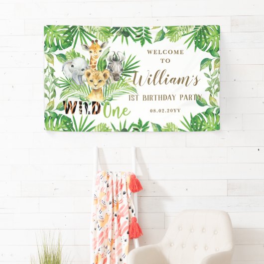 Welkomstachtergrond oerwoud Dieren Greenery Birthd Spandoek (Insitu)