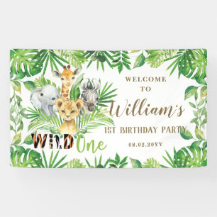 Welkomstachtergrond oerwoud Dieren Greenery Birthd Spandoek