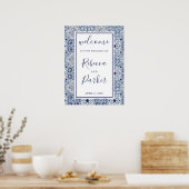 welkomstbord blauwe tegels poster (Keuken)
