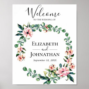 Welkomstbord Floral Greenery Wreath Poster