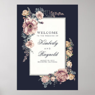 Welkomstbord mariniers en Mauve Floral Vintage Wed Poster