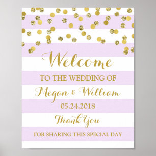 Welkomstbord Paarse Stripes Gold Confetti Poster