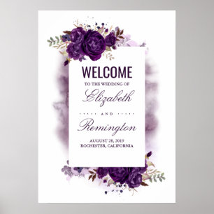 Welkomstbord van de Eggplant Paarse Floral Wedal W Poster