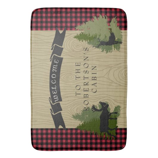 Welkomstbord van het bergmeer Rustic Cabin Deer Mo Badmat (Voorkant Verticaal)