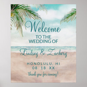 Welkomstbord van het painted Beach bruiloft van Is Poster