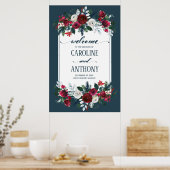 Welkomstbord van het Stusty Blue Burgundy Bloom We Poster (Keuken)