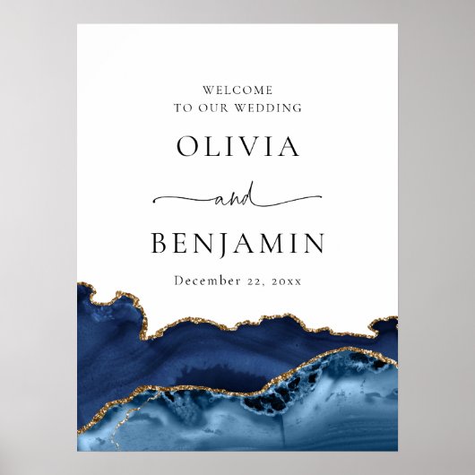Welkomstbord van marinesurroge goudgeode bruiloft poster (Voorkant)
