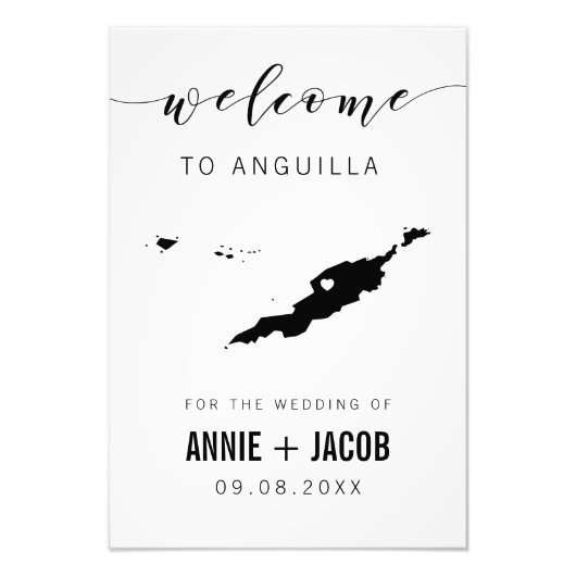 Welkomstbord voor Anguilla Map Wedding, Foto Afdruk (Voorkant)
