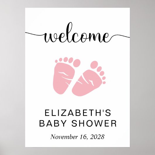 Welkomstbord voor Baby Girl Shower Pink Feet Poster (Voorkant)