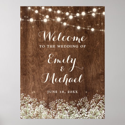 Welkomstbord voor Rustic Wood Baby's met een groot Poster (Voorkant)