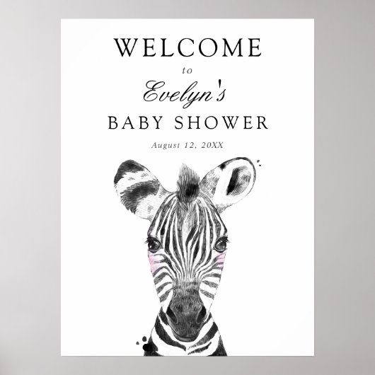 Welkomstbord voor zebra-babyborrel poster (Voorkant)