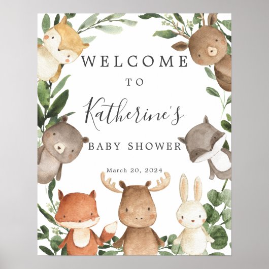 Welkomstbord Woodland Friends Baby shower Poster (Voorkant)