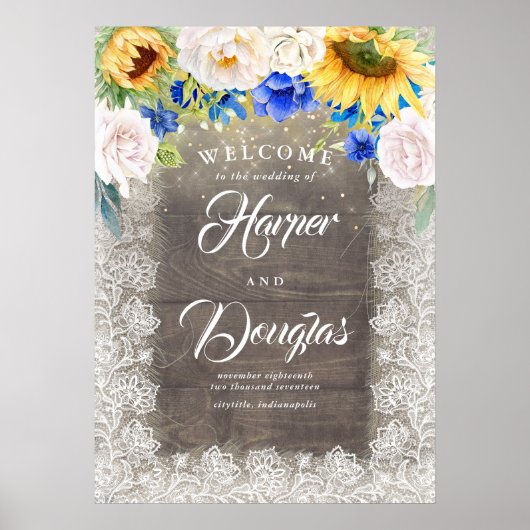 Welkomstbord zonnebloem Rustic Fall Wedding Poster (Voorkant)