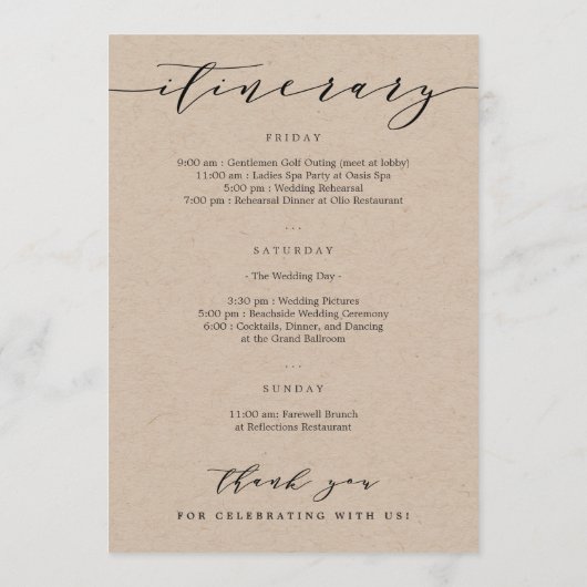 Welkomstbrief en reisdag Welkomsttas Programma (Achterkant)