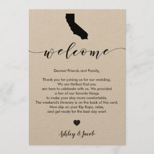 Welkomstbrief en reiskaart voor Californië-bruilof Programma