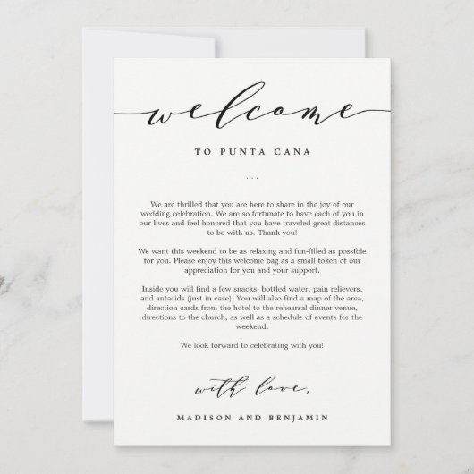 Welkomstbrief en Reisplan Bruiloftswelkomsttas (Voorkant)