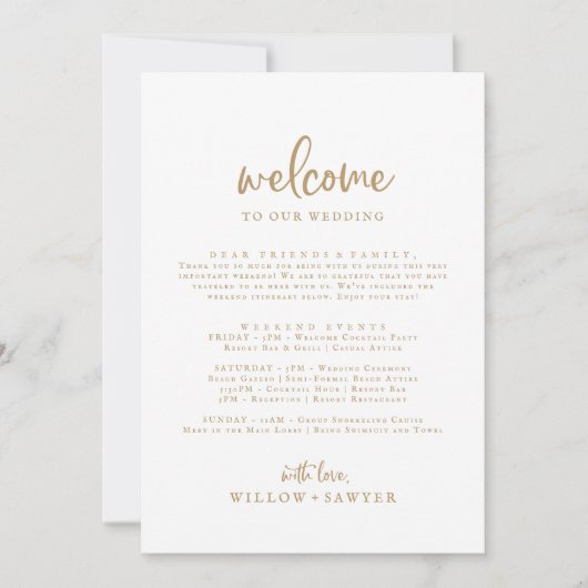 Welkomstbrief van Rustic Gold Script, reisweg en k (Voorkant)
