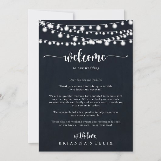 Welkomstbrief van Rustic String Lights Wedding (Voorkant)