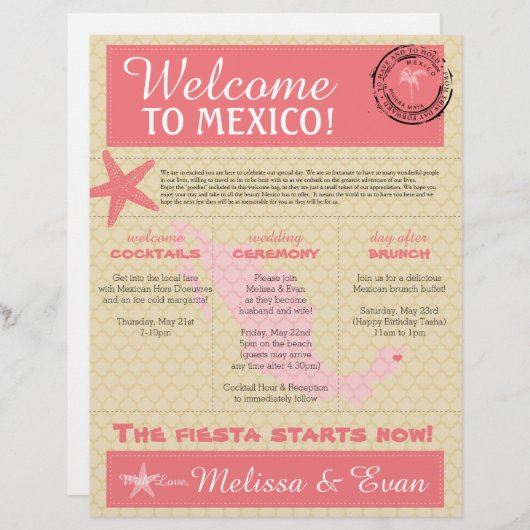 Welkomstbrief voor bruiloft in Mexico (Voorkant / Achterkant)