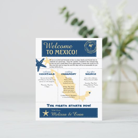 Welkomstbrief voor bruiloft Riviera Maya Mexico (Staand voorkant)