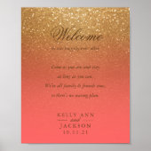 Welkomstbruiloft - Coral and Gold Glitter Poster (Voorkant)