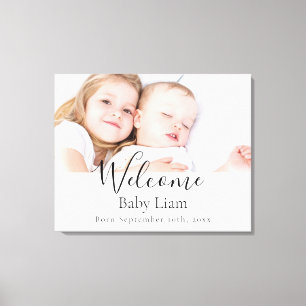 Welkomstfoto naam pasgeboren baby canvas afdruk