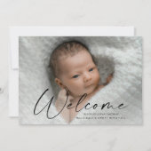 Welkomstfoto van Baby van modern script - Gegevens Bedankkaart (Voorkant)