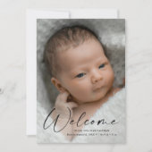 Welkomstfoto van Baby van modern script - Gegevens Bedankkaart (Voorkant)