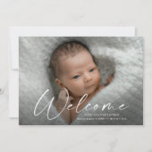 Welkomstfoto van Baby van modern script - Gegevens Bedankkaart (Voorkant)