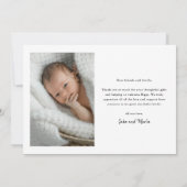 Welkomstfoto van Baby van modern script - Gegevens Bedankkaart (Achterkant)