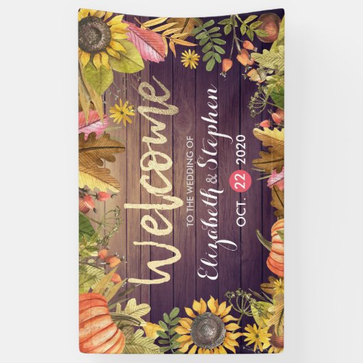 Welkomstherfst van bruiloft Maple Leaves Pumpkins Spandoek (Verticaal)