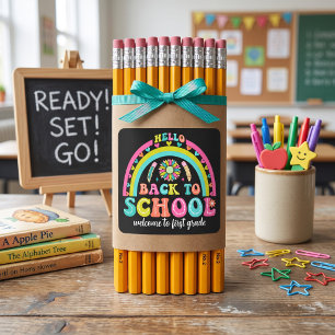Welkomstickers regenboog terug naar school vierkante sticker