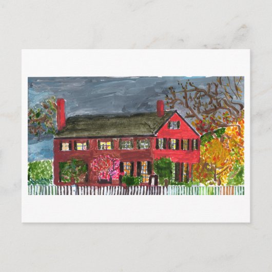 Welkomstig briefkaart van het rode huis (Voorkant)