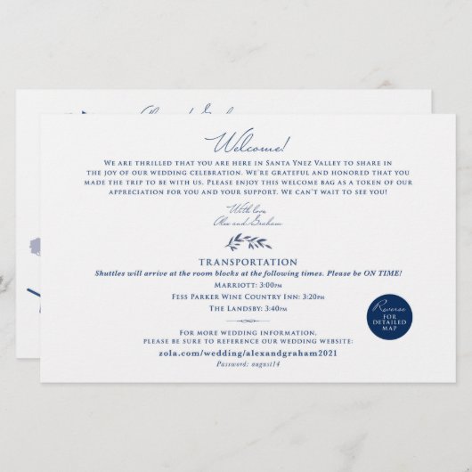 Welkomstkaart Kaart bruiloft - voor Alex (Voorkant / Achterkant)