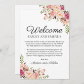 Welkomstkaarten voor Roze Floral Wedding Hotel Programma (Voorkant / Achterkant)