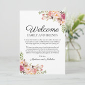 Welkomstkaarten voor Roze Floral Wedding Hotel Programma (Staand voorkant)