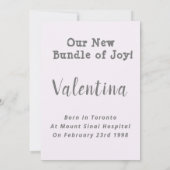 Welkomstlicht Paarse wittekst Baby geboorte Aankondiging (Achterkant)