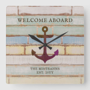 Welkomstnaam ankerhout vierkante klok