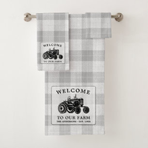 Welkomstnaam Boerderij Tractor White Play Bad Handdoek