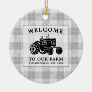 Welkomstnaam Boerderij Tractor White Play Keramisch Ornament
