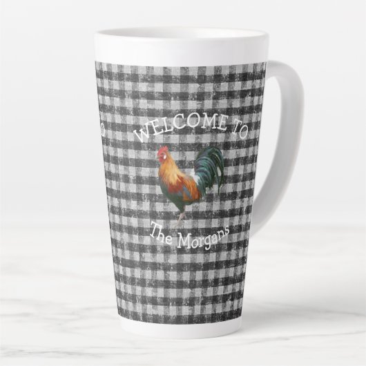 Welkomstnaam kow zwart-wit Check Farmhouse Latte Mok (Rechterhoek)