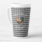 Welkomstnaam kow zwart-wit Check Farmhouse Latte Mok (Linkerhoek)