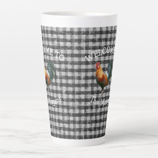 Welkomstnaam kow zwart-wit Check Farmhouse Latte Mok (Voorkant)