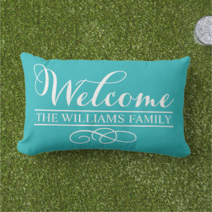 Welkomstnaam Turquoise Blue Custom Buitenkussen