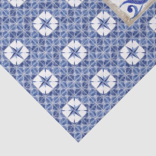 Welkomstpagina van het warenhuis Tile Blue White Tissuepapier (Detail)